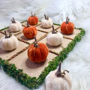 Orange and White Pumpkin Decor Game. Tic-Tac-Toe